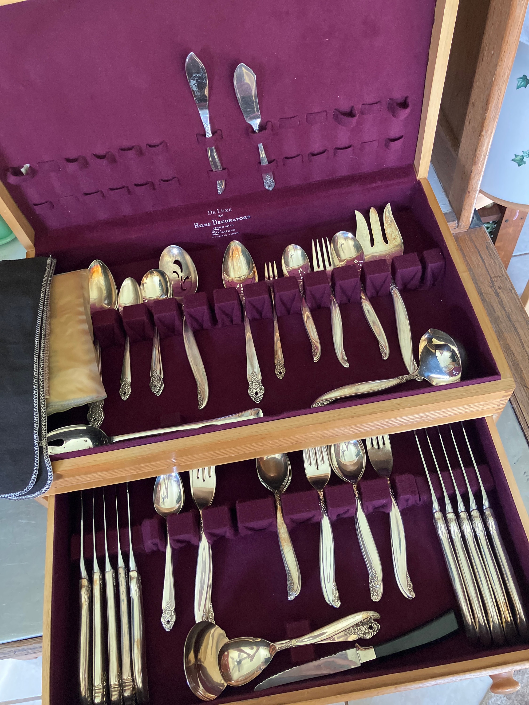 Vintage Deluxe by Home Decorators Silverware Set Wood Case Two Partial Sets Prestige Plate 17 Pieces 1847 Rogers Bros. Leilani 38 Etsy