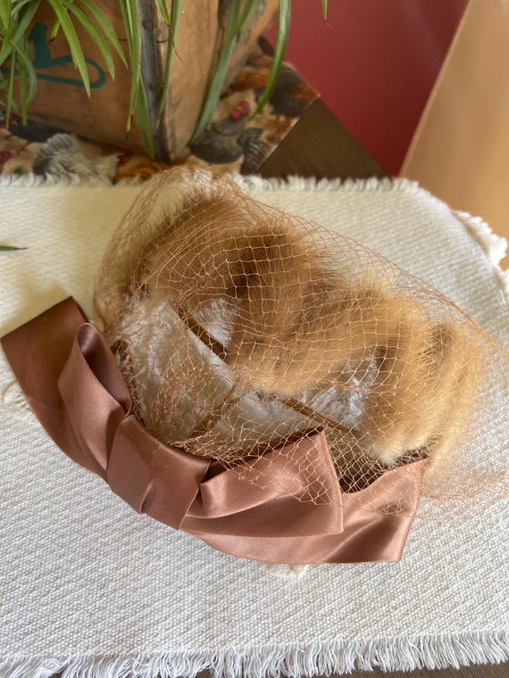 Beautiful Vintage Mink Fascinator Hat , Big Bow and Dainty 