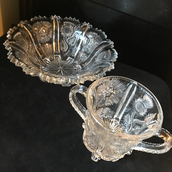 Vintage Cut Glass Flower Bowl And Sugar Bowl, Whimsy Flowers