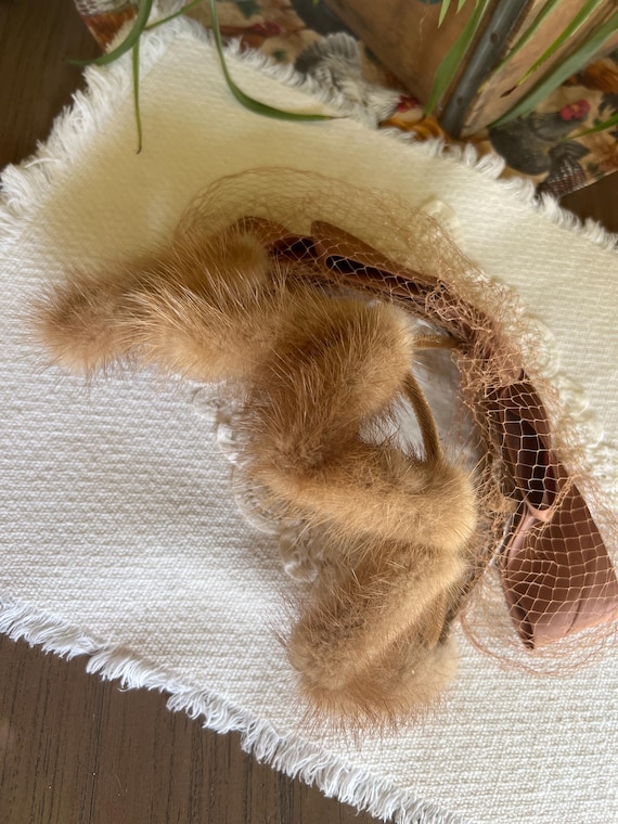 Beautiful Vintage Mink Fascinator Hat , Big Bow and Dainty 