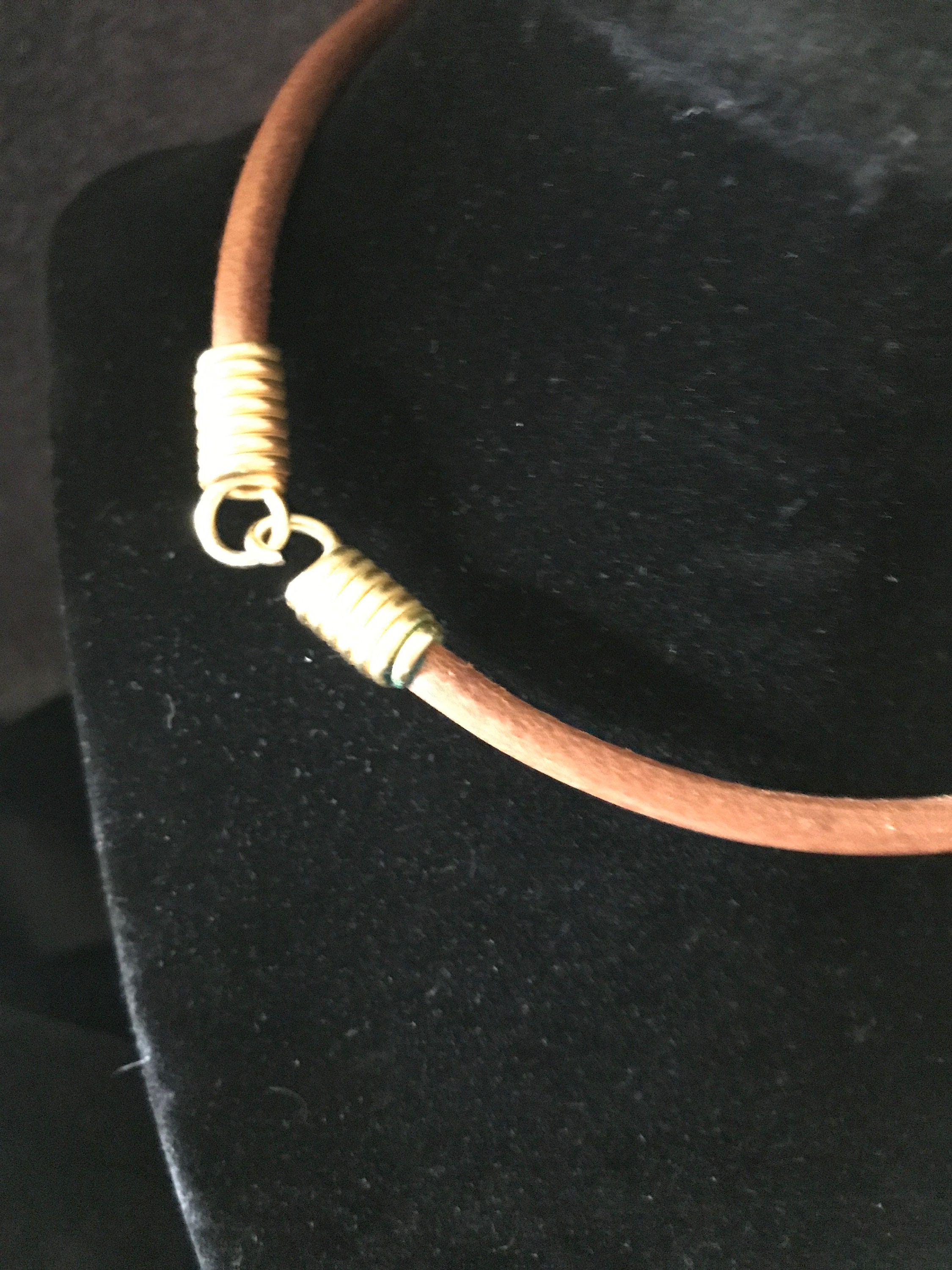 Vintage Leather Choker Necklace and Bracelet Brass Beads Etsy