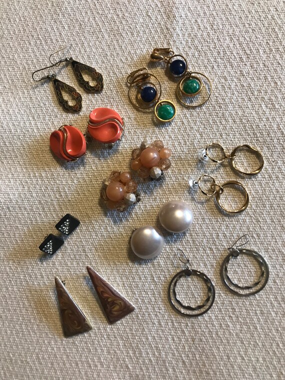 Nine Pair of Vintage Earrings, Four Pair Clip , Fi