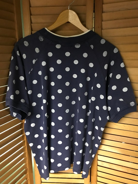 Vintage Navy Blue , Polka Dot Short Sleeve Ladies… - image 2