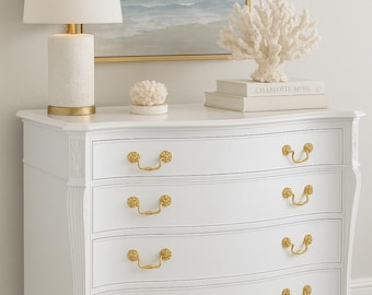 rose gold dress mini Swedish Tall Chest – Blue with Gold Trim and Brass Hardware – Le Chateau main image 1
