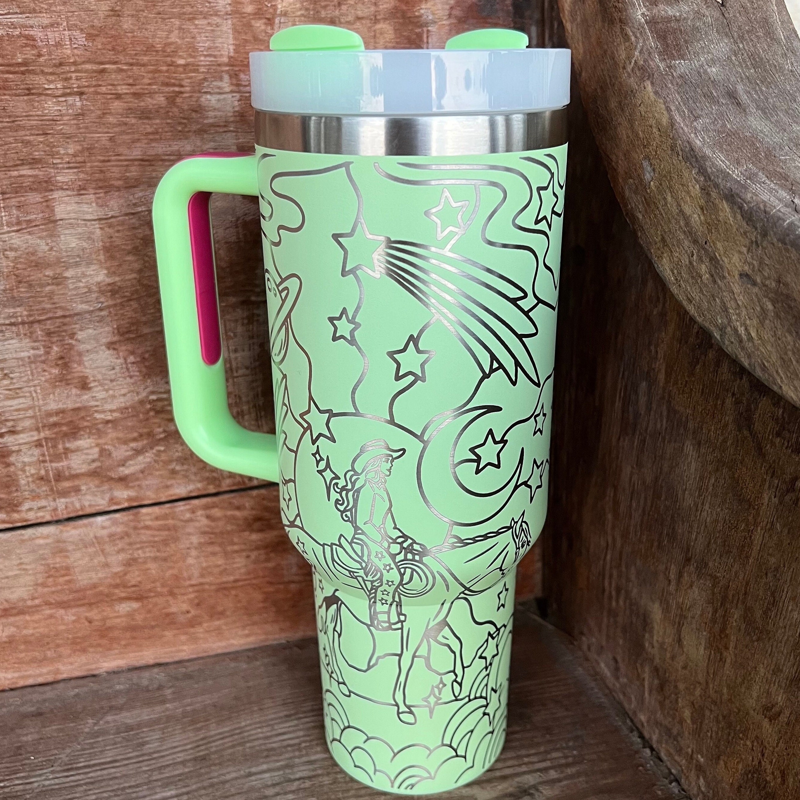 Boho Space Theme Tumbler, Engraved Stanley, 40oz Quencher, Cosmic Cowgirl,  Personalized Water Bottle, Western Gifts, Space Cowgirl 