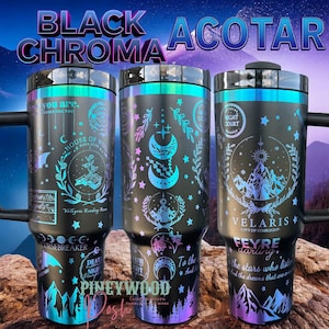 Acotar pattern tumbler cup with handle, 40oz Acotar tumbler, Acotar merch, fantasy mug, smut book, book lover gift, Velaris starlight city