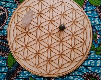 Flower of Life Grid - Crystal and Meditation - Laser Engraved into Birch wood
