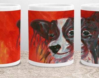 Red dog mug, Papillon dog lover cup, Continental Toy Spaniel owner gift, red kitchenware for dog Mum, housewarming gift