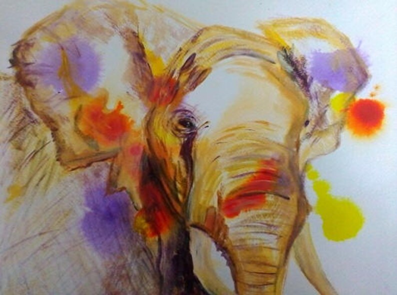 Orange elephant wall art elephant art print animal lover Etsy