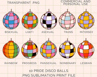 Pride Disco Ball .png Clip Art | LGBTQ+ Pride | Pan Bi Trans Swiftie | Transparent | Ace Lesbian Sublimation Printing | Nonbinary DIY Craft