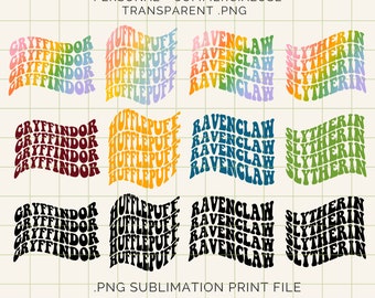 Groovy Retro House .png Clip Art | Potterhead Potter| Transparent | Sublimation Print DIY Crafting | Ravenclaw Slytherin Rainbow Hufflepuff