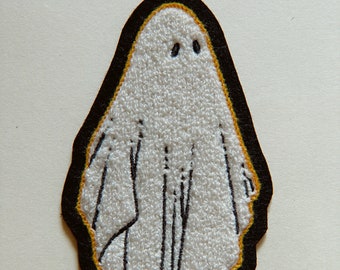 Lonely Ghost-patch: chenille- en kettingsteekpatch op vilten achterkant