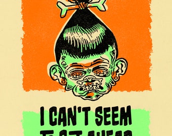 Shrunken Head in Therapy - Risograph print, illustration, design, limited edition 3 color riso book, small press