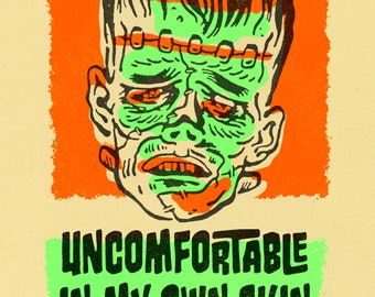 Frankenstein in Therapy - Risograph print, illustration, design, limited edition 3 color riso book, small press