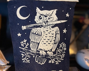 Sleep With One Eye Open Pennant Flag - Felt with spooky owl and knife print