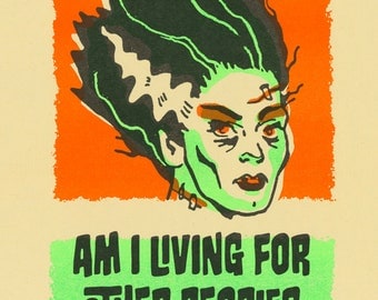 Bride of Frankenstein in Therapy - Risograph print, illustration, design, limited edition 3 color riso book, small press