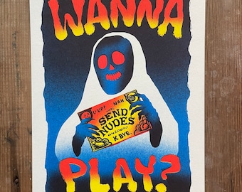 Phantasmic Fun - 5x7" Risograph Print, spooky ghost illustration, ouija design