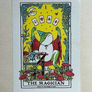 The Croaking Conjurer - 5x7" Risograph Print, frog wizard illustration, Magician tarot card design