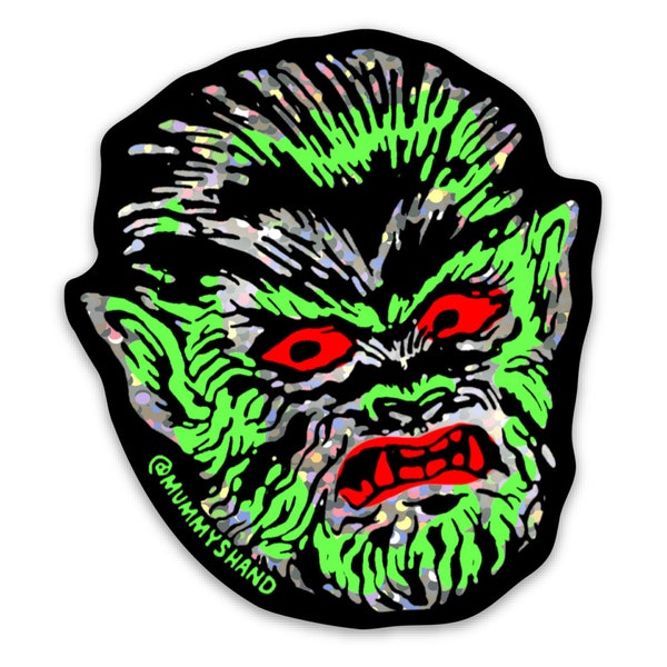 wolfman - holographic glitter monster sticker, werewolf