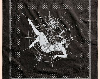 Spider lady Bandana, pulp adventure pin-up, spooky halloween, weird tales