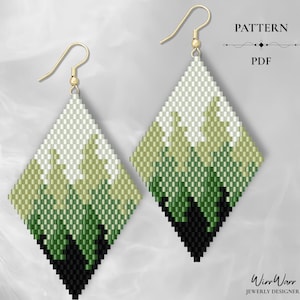 Brick Stitch Diamond Earrings Pattern PDF | Emerald Forest Ombre | Seed Bead Design