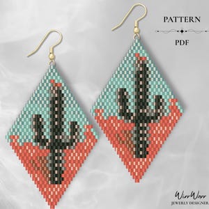 Cactus Earrings Pattern | Diamond Beaded Earrings | Brick Stitch PDF | Southwestern Desert Design