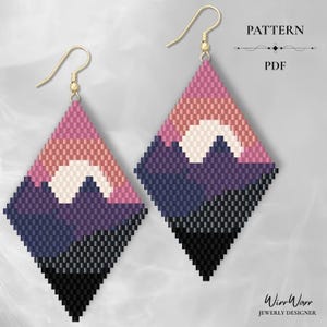 Brick Stitch Diamond Earrings Pattern PDF | Beaded Earring Pattern – Midnight Mountain Sunset