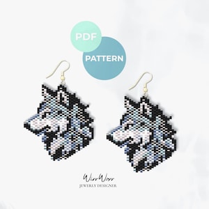 Wolf Ohrringe Muster PDF | Peyote Stitch Perlen Ohrringe | Miyuki Delica DIY
