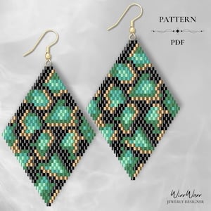 Patrón de pendientes de serpiente verde menta / Tutorial de abalorios con punto ladrillo geométrico (PDF)