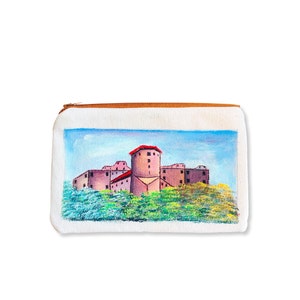 La Ciudadela de Milot, Haití (Citadelle Laferrière): Bolsa con cremallera pintada a mano - Bolsa de algodón con cremallera hecha a mano, neceser, neceser
