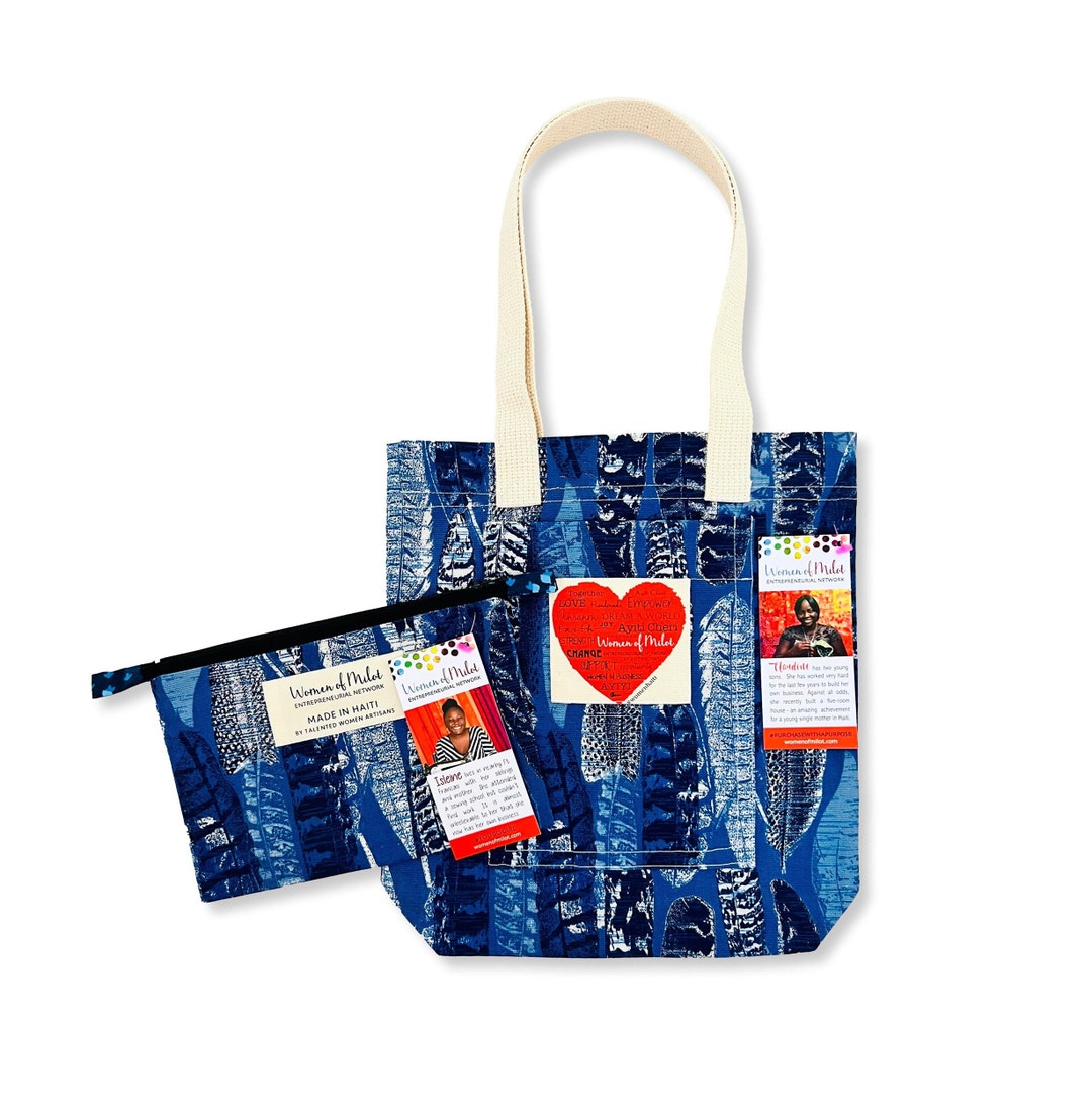 Plim Blue Tote Bag & Zip Pouch Set Made in Haiti by Talented Women
