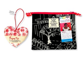 Gift Set:  Handmade Zip Pouch & Stuffed Heart Ornament