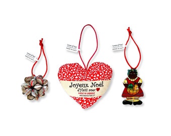 3 Handmade Ornaments: Paper Bead Stand, Stuffed Bird & Stuffed Tree Ornament - Handmade in Haiti (70185)