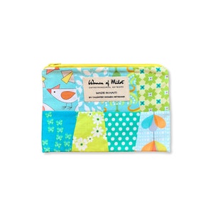 Cartera pequeña con cremallera y acolchado "Heirloom" - Bolsa de algodón forrada con cremallera, hecha a mano, para maquillaje y cosméticos