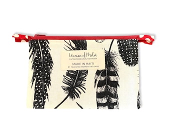 Plim Blanc Zip Bag - Handmade Lined Cotton Zip Pouch, Make-up Bag, Cosmetic Bag