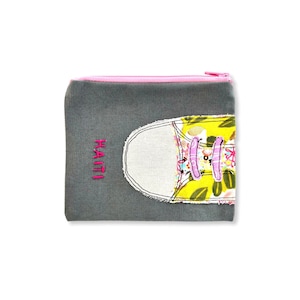 Bolsos deportivos con apliques de borde sin rematar: cartera de algodón con cremallera hecha a mano, bolso para joyas, neceser y neceser.