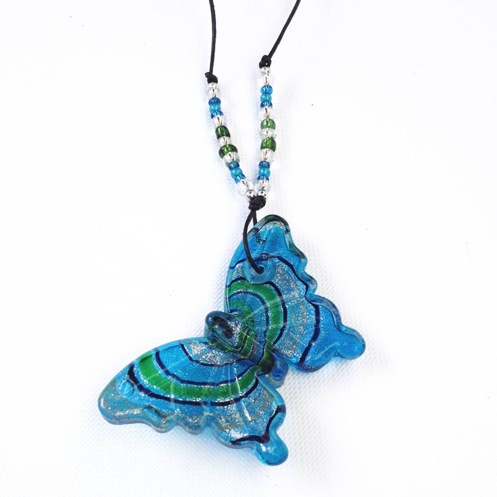 Butterfly necklace Murano glass turquoise glass butterfly Etsy