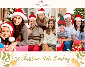 165 Christmas Hats Overlays, Photoshop Overlays, Santa hat, Christmas Hats, Reindeer Antlers, Christmas Overlays, Santa Hats, Holiday PNG