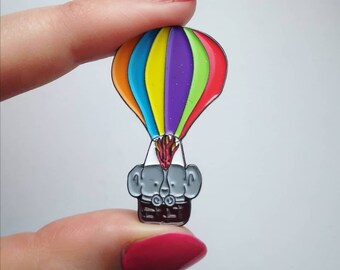 The Hot Air Balloon Pin, Elephant pin, enamel pin, pin badge, Elephant design, rainbow pin, made in the uk, rainbow badge, rainbow balloon