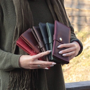 Personalized leather slim wallet women, Mothers day leather gift, Ladies leather minimalist wallet, Small clutch personalized