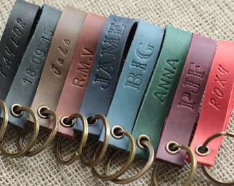 Custom Leather Keychain: Personalized Stamped Keyring, 9 Colors
