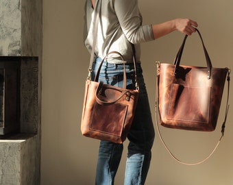 Leather zipper tote  everyday bag handmade leather tote bag for woman laptop tote elegant shopper and messenger custom travel bag