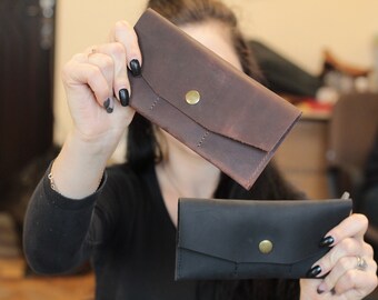 Regalo del día de la madre Cartera de cuero para mujer Marrón / Cartera de cuero para mujer / Cartera plegable para mujer