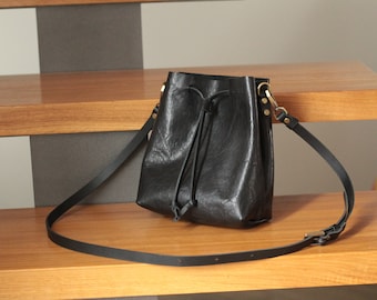 Leather Bucket bag, Valentines Day gift, Cross body bag full grain leather with adjustable strap shoulder bag