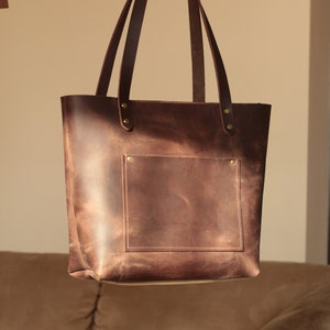 Leather Tote Bag - Leather Tote, Leather Bag, Leather Tote with Zipper Option, Personalized