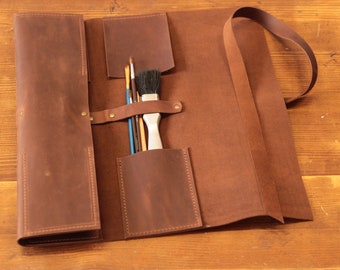 Rouleau de pinceaux en cuir, idées cadeaux pour les artistes, rouleau d'artiste, porte-pinceaux, meilleurs cadeaux pour les artistes, pochette enroulable pour pinceaux