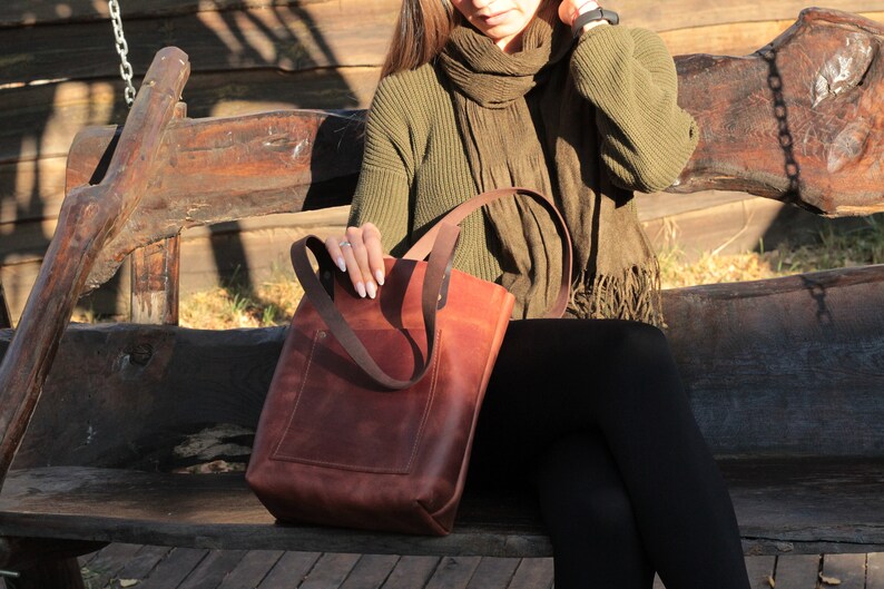 Genuine Leather Tote Bag Leather Anniversary Wedding Gift for Women Men Zipper Leather Purse Custom Gift for Her Travel Essential