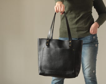 Soft Leather Tote Bag for Women – Slouchy Casual Purse, Lightweight Everyday Leather Bag, Minimalist Shoulder Tote
