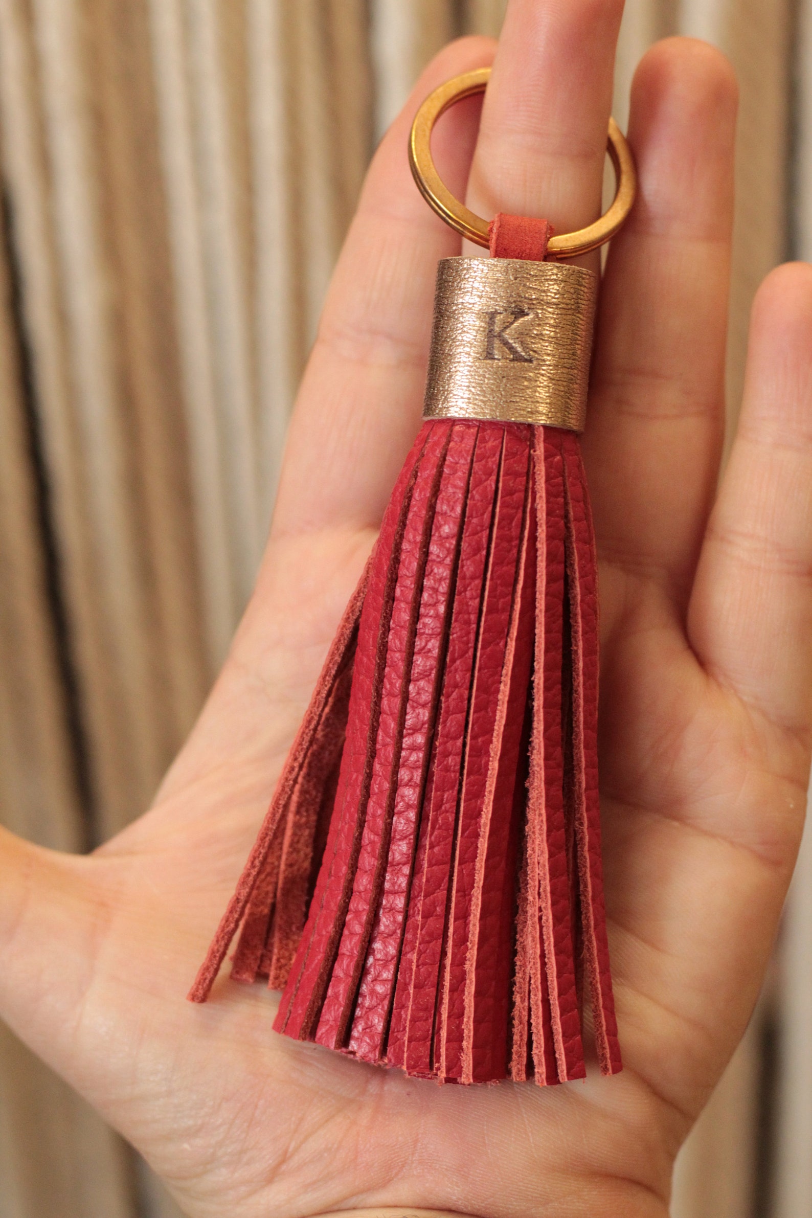 Leather Bagcharm Leather Tassel Keychain Leather Initial Etsy