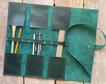 Leather Artist Tool Roll: Personalized Paint Brush Case
